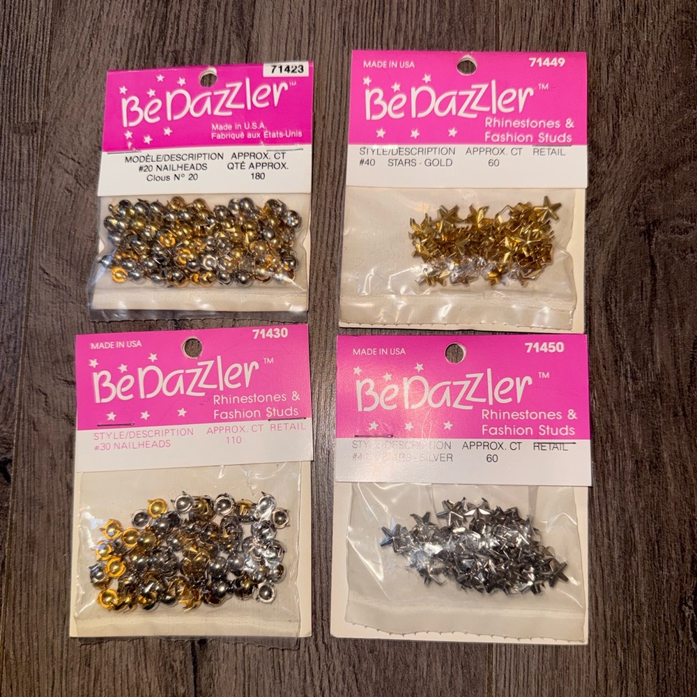 NWT Original BEDAZZLER Stud Refill Packages Lot of 4 Gold Silver Stars Nailheads